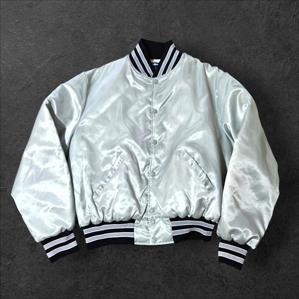 NEW 80s Holloway XL Yakima Rods & Custom Satin Bomber Jacket Washington Silver - Picture 3 of 9